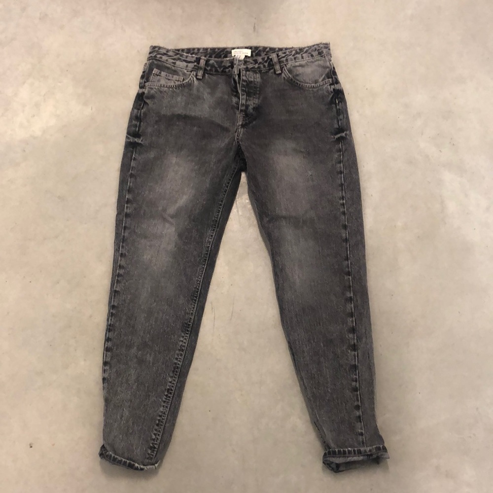 Gray denim girlfriend jeans